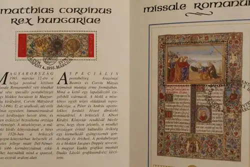 Ungarn 1993, Matthias Corvinus - Missale Romanum Ersttagsblatt