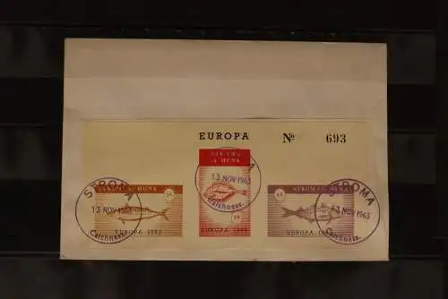 Stroma; EUROPA 1963, Block, gelbliches Papier, FDC, lesen