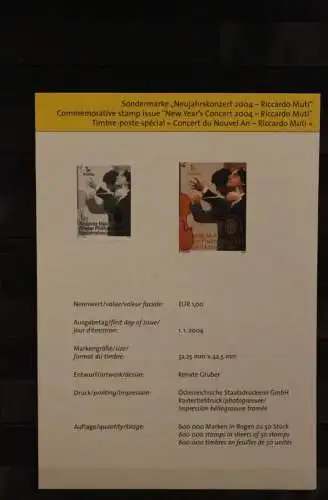 Österreich Amtl. Schwarzdruck auf Schwarzdruckblatt 2003 zur Sondermarke "Neujahrskonzert 2004-Riccardo Muti"