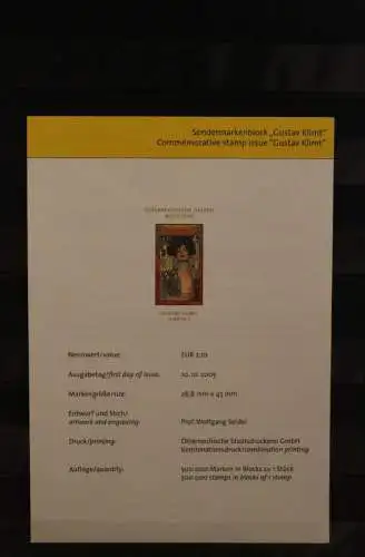 Österreich Amtl. Schwarzdruck auf Schwarzdruckblatt 2003 zur Sondermarkenblock "Gustav Klimt"