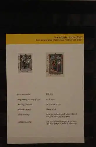 Österreich Amtl. Schwarzdruck auf Schwarzdruckblatt 2003 zur Sondermarke "Jahr der Bibel"