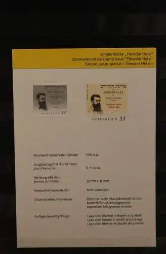 Österreich Amtl.Schwarzdruck auf Schwarzdruckblatt 2004 zur Marke "Theodor Herzl",Gemeinschaftsausg. mit Ungarn u.Israel