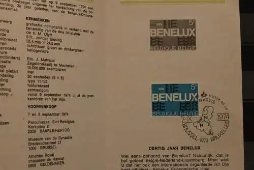 Belgien 1974; BENELUX, Ersttagsblatt mit Schwarzdruck; MiNr. 1775