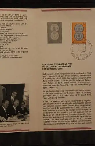 Belgien 1972, Belgisch-Luxemburgische Wirtschaftsgemeinschaft; Ersttagsblatt mit Schwarzdruck; MiNr. 1673