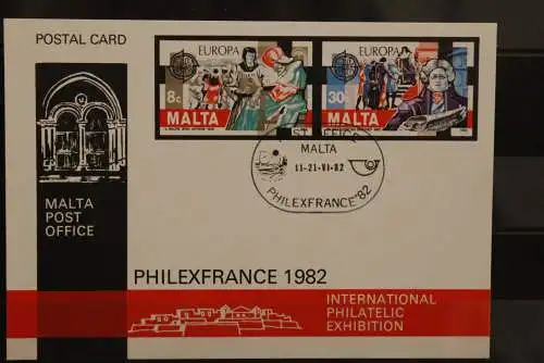 Malta Europa - CEPT 19082; Ganzsache zur Philexfrance 1982, Wertstempel 661-62, SST