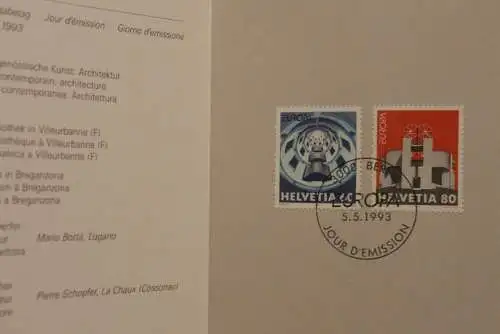 Schweiz Europa - CEPT 1993, Ersttagsheft Nr. 290 mit MiNr. 1499-1500, ESST