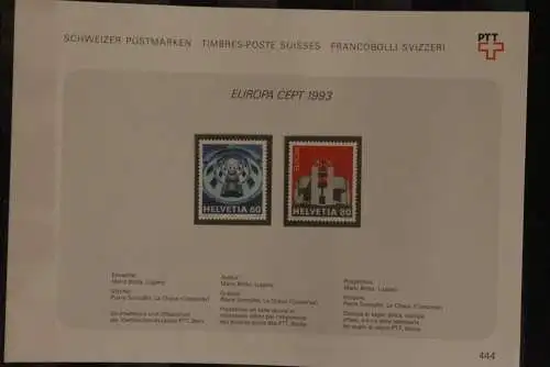 Schweiz Europa CEPT 1993; Erstagsblatt Nr. 444, MNH