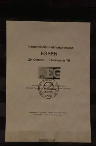 Deutschland 1975, Schwarzdruck Europäische Gemeinschaft zur Briefmarkenmesse Essen, DIN A5, nummeriert; MiNr. 880, ESST