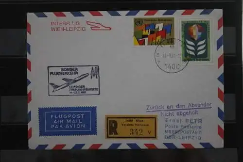 UNO Wien; Sonderflugverkehr Interflug Leipziger Frühjahrsmesse 1981, R-Brief UNPA Wien