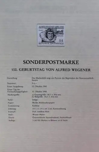 Österreich Schwarzdruck auf Schwarzdruckblatt 1980 zur Ausgabe: 100. Geburtstag Alfred Wegener