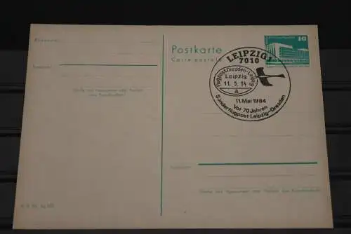 DDR, Ganzsache: Sonderstempel 1984 Leipzig: 1. Sonderflugpost Leipzig-Dresden 1914