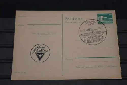 DDR, Ganzsache: Sonderstempel 1985: Dessau; 1. Patent eines Nurflügelflugzeuges + Stempel Hugo Junkers