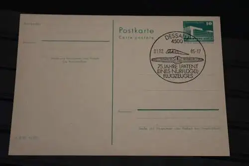 DDR, Ganzsache: Sonderstempel 1985: Dessau; 1. Patent eines Nurflügelflugzeuges