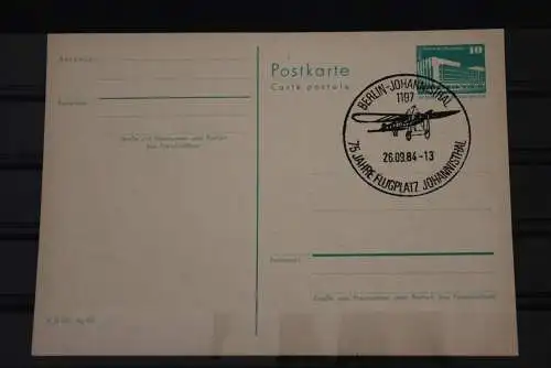 DDR, Ganzsache: Sonderstempel 1984: 75 Jahre Flugplatz Berlin-Johannistal