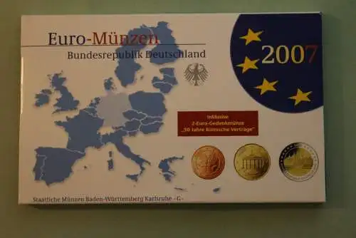 Deutschland, Kursmünzensatz Euro-Münzen, Spiegelglanz (PP) 2007, G