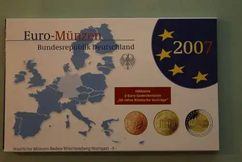 Deutschland, Kursmünzensatz Euro-Münzen, Spiegelglanz (PP) 2007, F