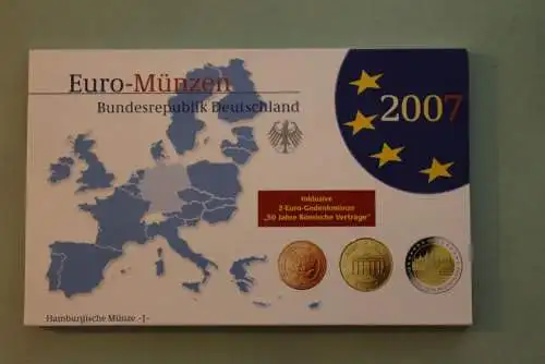 Deutschland, Kursmünzensatz Euro-Münzen, Spiegelglanz (PP) 2007, J