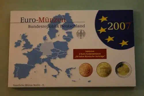 Deutschland, Kursmünzensatz Euro-Münzen, Spiegelglanz (PP) 2007, A