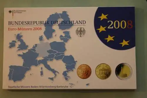 Deutschland, Kursmünzensatz Euro-Münzen, Spiegelglanz (PP) 2008, G