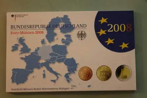 Deutschland, Kursmünzensatz Euro-Münzen, Spiegelglanz (PP) 2008, F