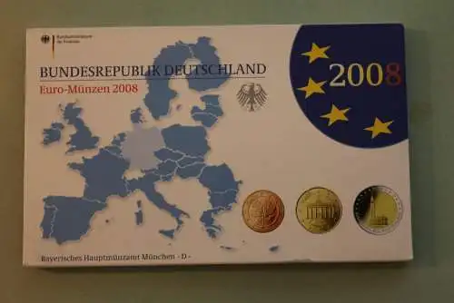 Deutschland, Kursmünzensatz Euro-Münzen, Spiegelglanz (PP) 2008, D