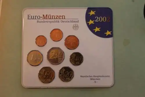 Deutschland, Kursmünzensatz Euro-Münzen, Stempelglanz (stg) 2002, D