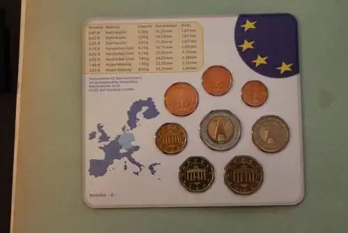 Deutschland, Kursmünzensatz Euro-Münzen, Stempelglanz (stg) 2002, D