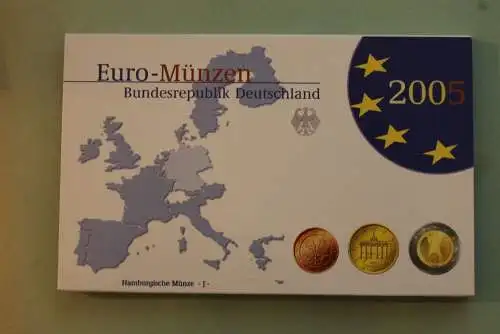 Deutschland, Kursmünzensatz; Euro-Umlaufmünzenserie 2005 J, Spiegelglanz (PP)