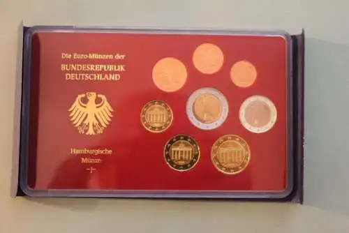 Deutschland, Kursmünzensatz; Euro-Umlaufmünzenserie 2005 J, Spiegelglanz (PP)