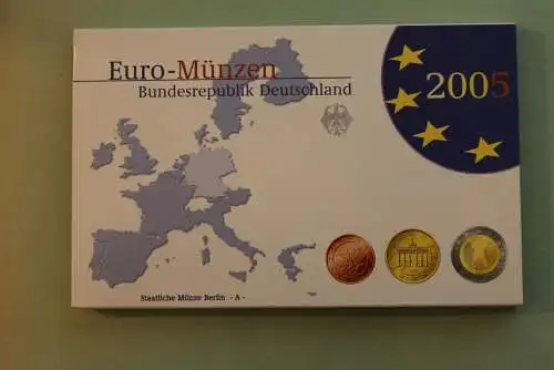 Deutschland, Kursmünzensatz; Euro-Umlaufmünzenserie 2005 A, Spiegelglanz (PP)