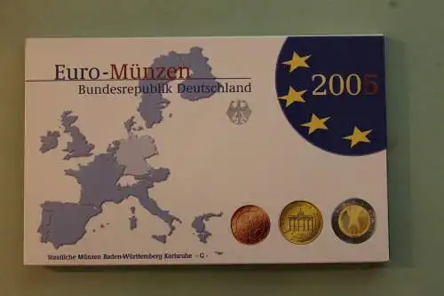 Deutschland, Kursmünzensatz; Euro-Umlaufmünzenserie 2005 G, Spiegelglanz (PP)