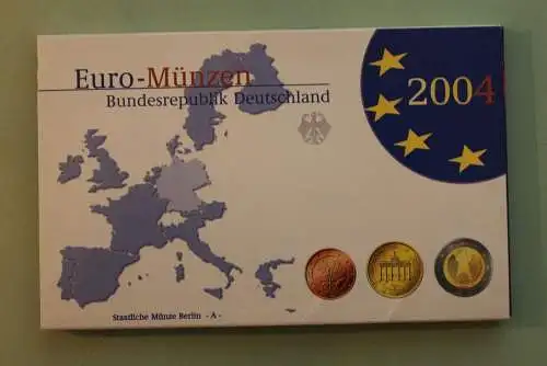 Deutschland, Kursmünzensatz; Euro-Umlaufmünzenserie 2004 A, Spiegelglanz (PP), lesen