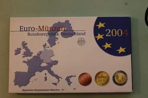 Deutschland, Kursmünzensatz; Euro-Umlaufmünzenserie 2004 D, Spiegelglanz (PP)