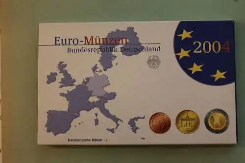 Deutschland, Kursmünzensatz; Euro-Umlaufmünzenserie 2004 J, Spiegelglanz (PP)