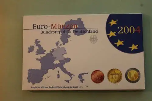 Deutschland, Kursmünzensatz; Euro-Umlaufmünzenserie 2004 F, Spiegelglanz (PP)