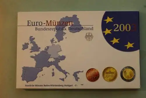 Deutschland, Kursmünzensatz; Euro-Umlaufmünzenserie 2003 F, Spiegelglanz (PP)