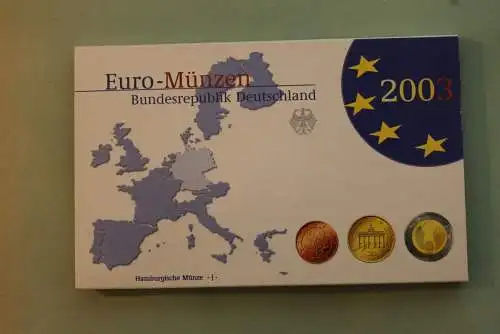 Deutschland, Kursmünzensatz; Euro-Umlaufmünzenserie 2003 J, Spiegelglanz (PP)