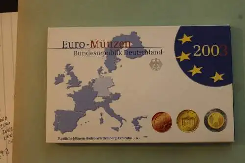 Deutschland, Kursmünzensatz; Euro-Umlaufmünzenserie 2003 G, Spiegelglanz (PP)