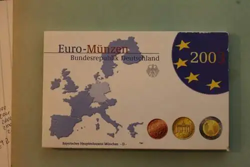 Deutschland, Kursmünzensatz; Euro-Umlaufmünzenserie 2003 D, Spiegelglanz (PP)