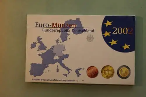 Deutschland, Kursmünzensatz; Euro-Umlaufmünzenserie 2002 G, Spiegelglanz (PP)