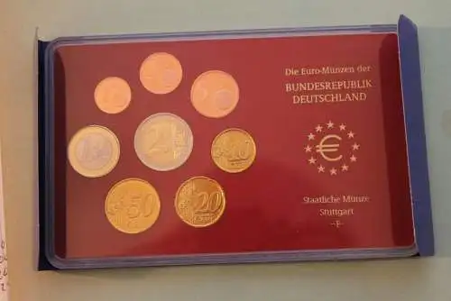 Deutschland, Kursmünzensatz; Euro-Umlaufmünzenserie 2002 F, Spiegelglanz (PP)