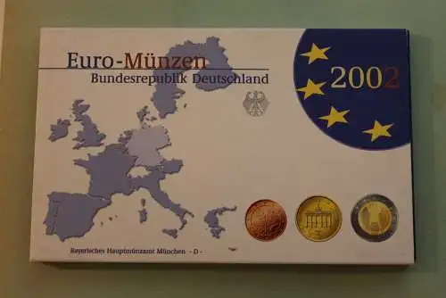 Deutschland, Kursmünzensatz; Euro-Umlaufmünzenserie 2002 D, Spiegelglanz (PP)