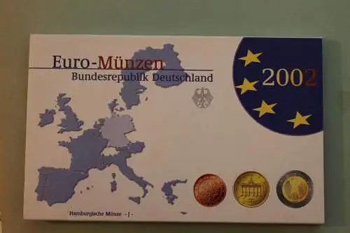 Deutschland, Kursmünzensatz; Euro-Umlaufmünzenserie 2002 J, Spiegelglanz (PP)