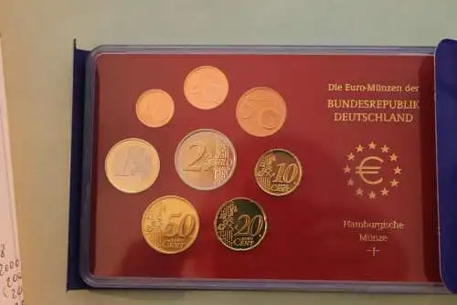 Deutschland, Kursmünzensatz; Euro-Umlaufmünzenserie 2002 J, Spiegelglanz (PP)