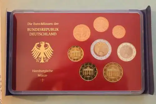 Deutschland, Kursmünzensatz; Euro-Umlaufmünzenserie 2002 J, Spiegelglanz (PP)