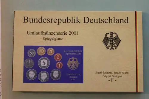 Deutschland, Kursmünzensatz; Umlaufmünzenserie 2001 F, Spiegelglanz (PP)