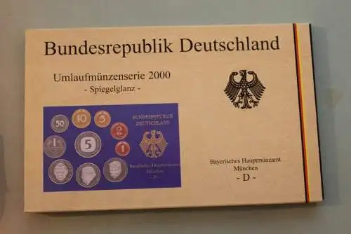 Deutschland, Kursmünzensatz; Umlaufmünzenserie 2000 D, Spiegelglanz (PP)