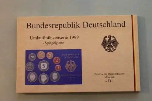 Deutschland, Kursmünzensatz; Umlaufmünzenserie 1999 D, Spiegelglanz (PP)