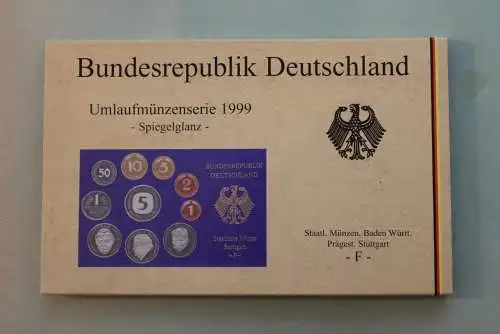 Deutschland, Kursmünzensatz; Umlaufmünzenserie 1999 F, Spiegelglanz (PP)