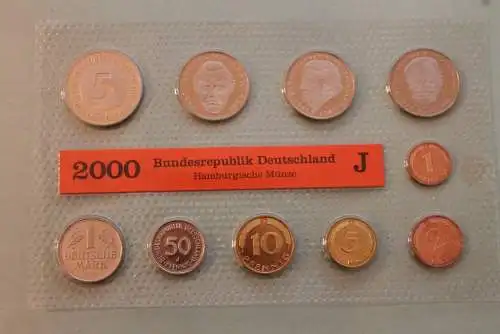 Deutschland, Kursmünzensatz Stempelglanz (stg), 2000 J